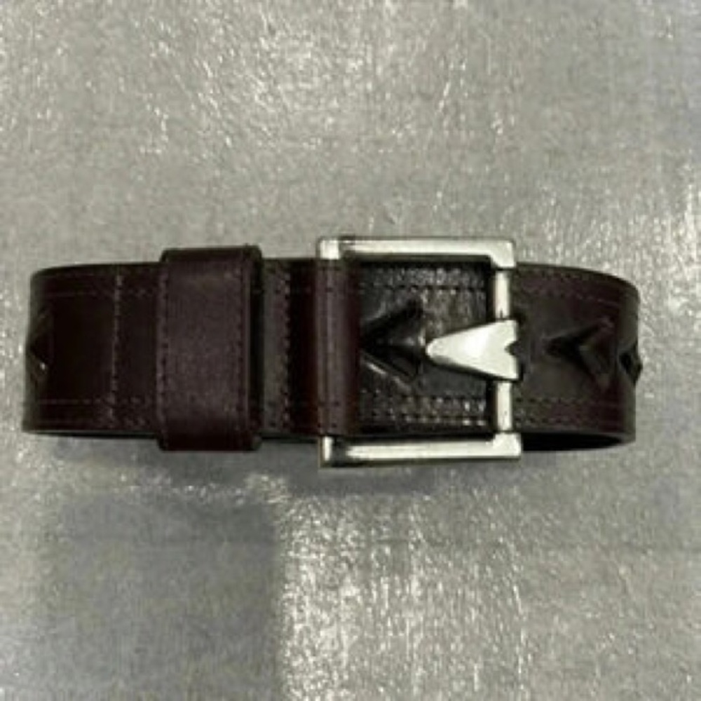 Women's Dark Brown Leather Belt with Chevron Cutouts - Picture 2 of 5